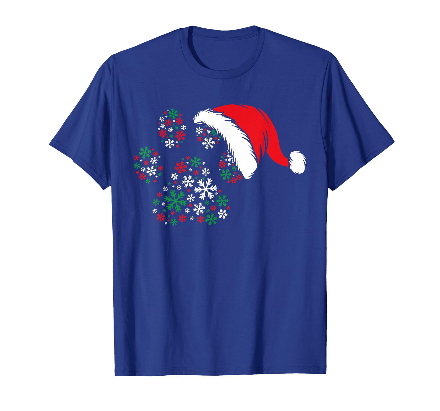 Snowflake Dog Paws Print Santa Hat Christmas Animal Lover T-Shirt