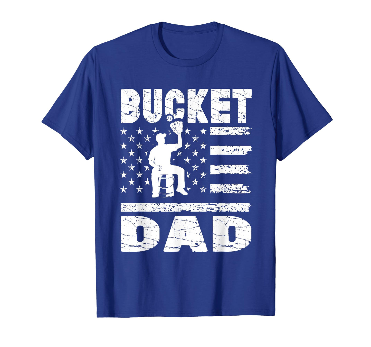 Bucket Dad Baseball Coach Vintage American Flag Father's Day T-Shirt