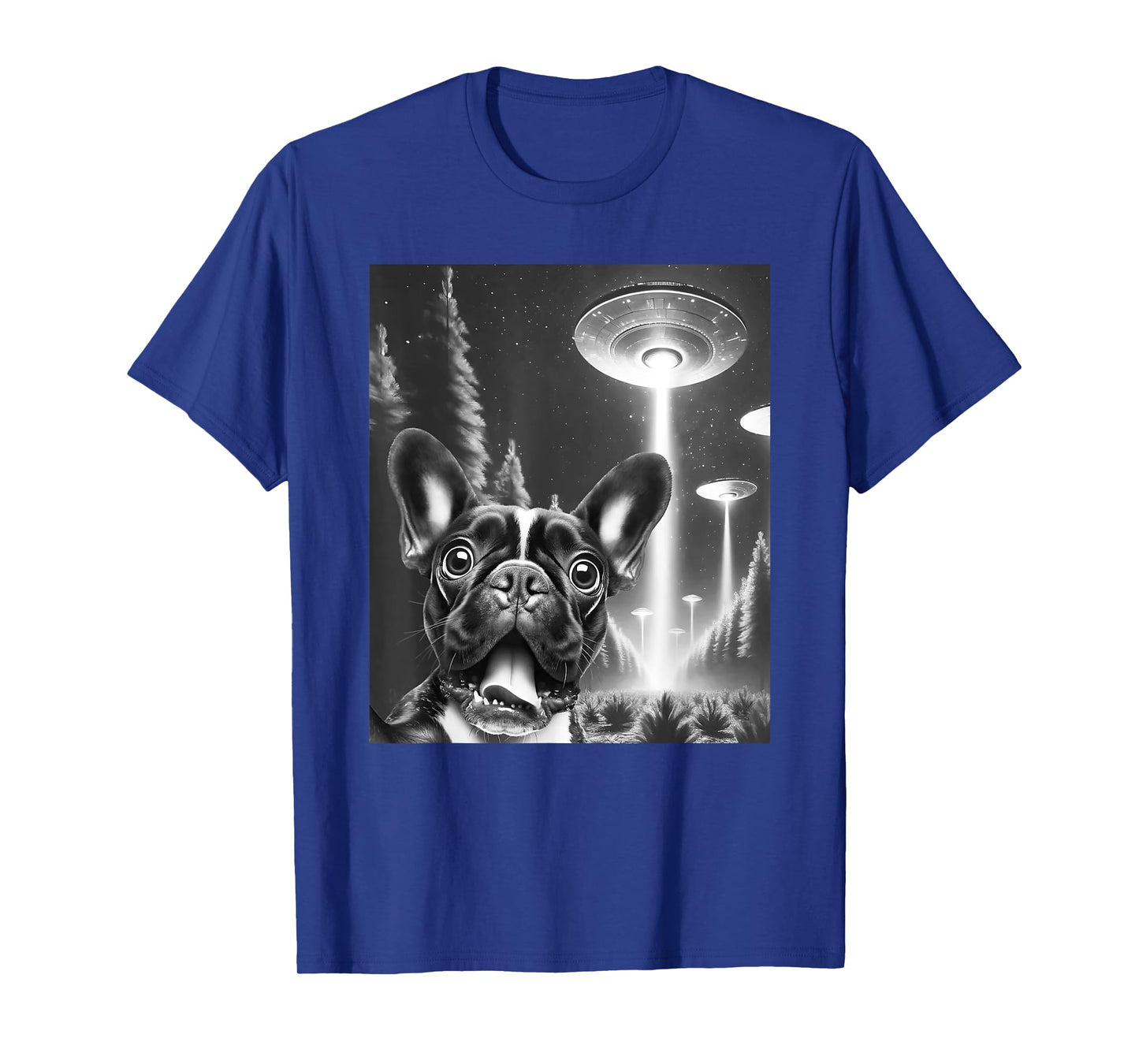 Funny French Bulldog Alien UFO Taking a Selfie Dog Mom Dad T-Shirt