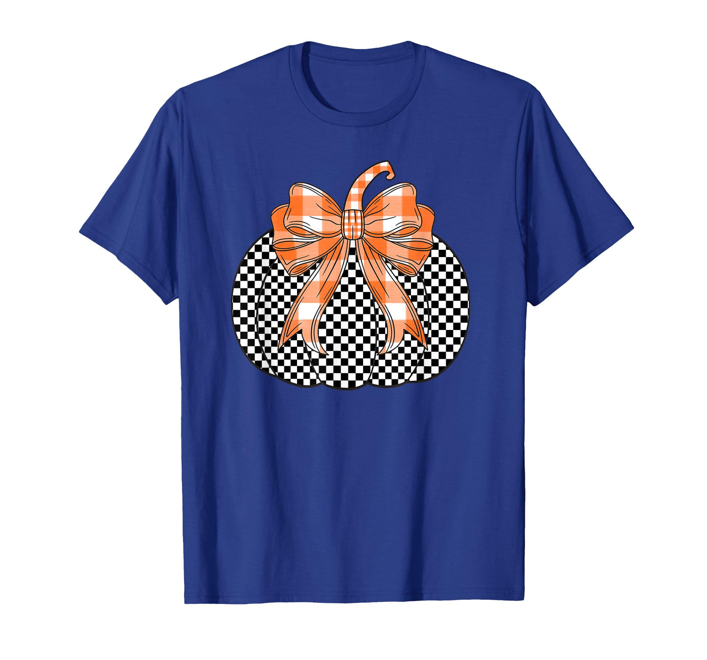 Checkered Flag Pumpkin Bow black & White For Halloween T-Shirt