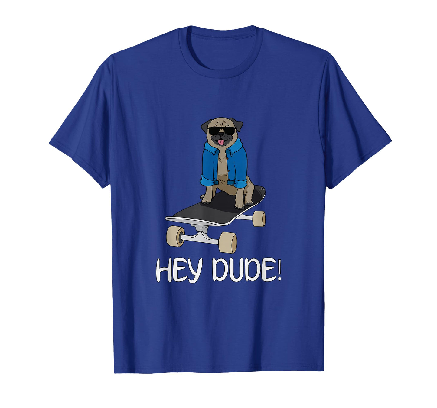 Oliver's Designs Pug On A Skateboard Hey Dude! Unisex-Adults Black T-Shirt