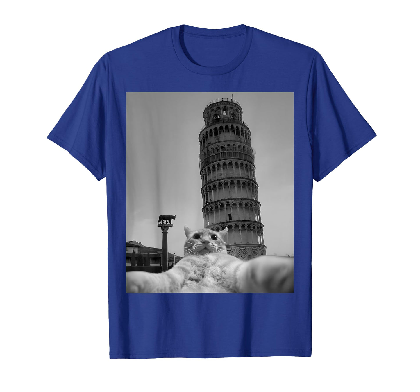 Cat Selfie Pisa Tower Italy Funny Animal Casual Outfit T-Shirt for Men Women Kids