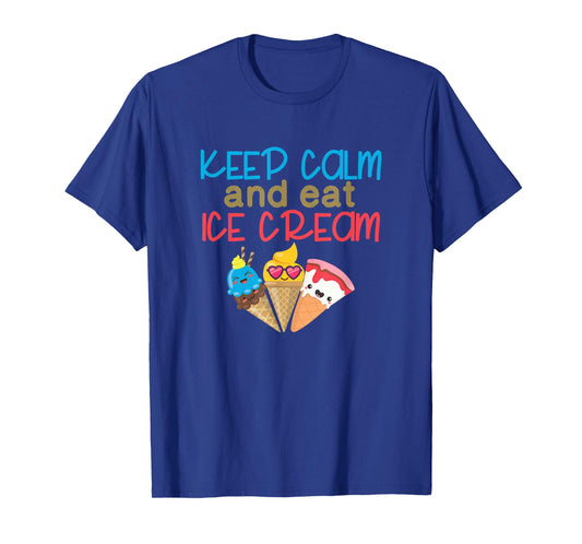 Keep Calm and Eat Ice Cream Vintage Ice Cream Cones Gift T-Shirt for Men Women Kids