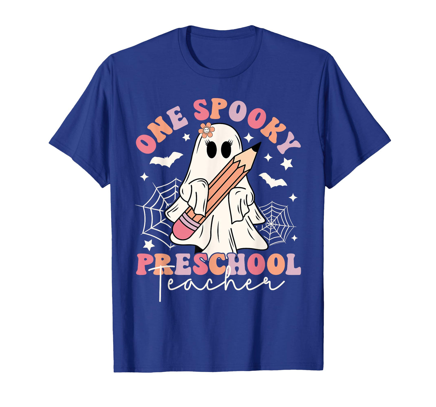 One Spooky Preschool Teacher Ghost Retro Halloween 2024 T-Shirt