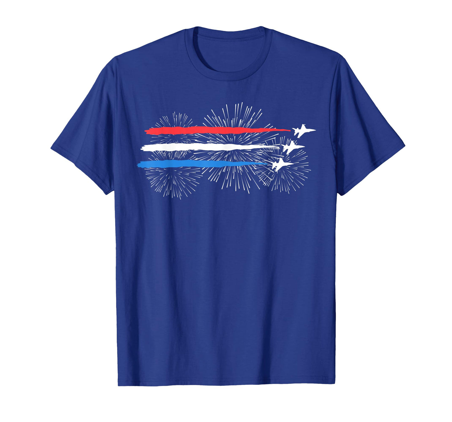 Red White and Blue Fighter Jets with Fireworks 4th of July T-Shirt