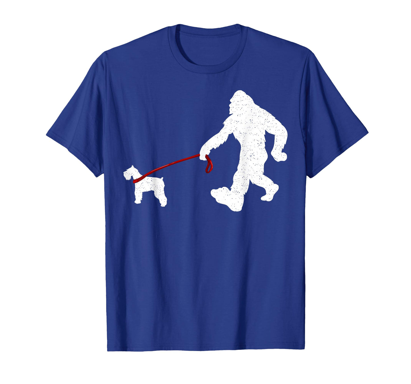 Funny Bigfoot Walking with Schnauzer Dog Gifts T-Shirt