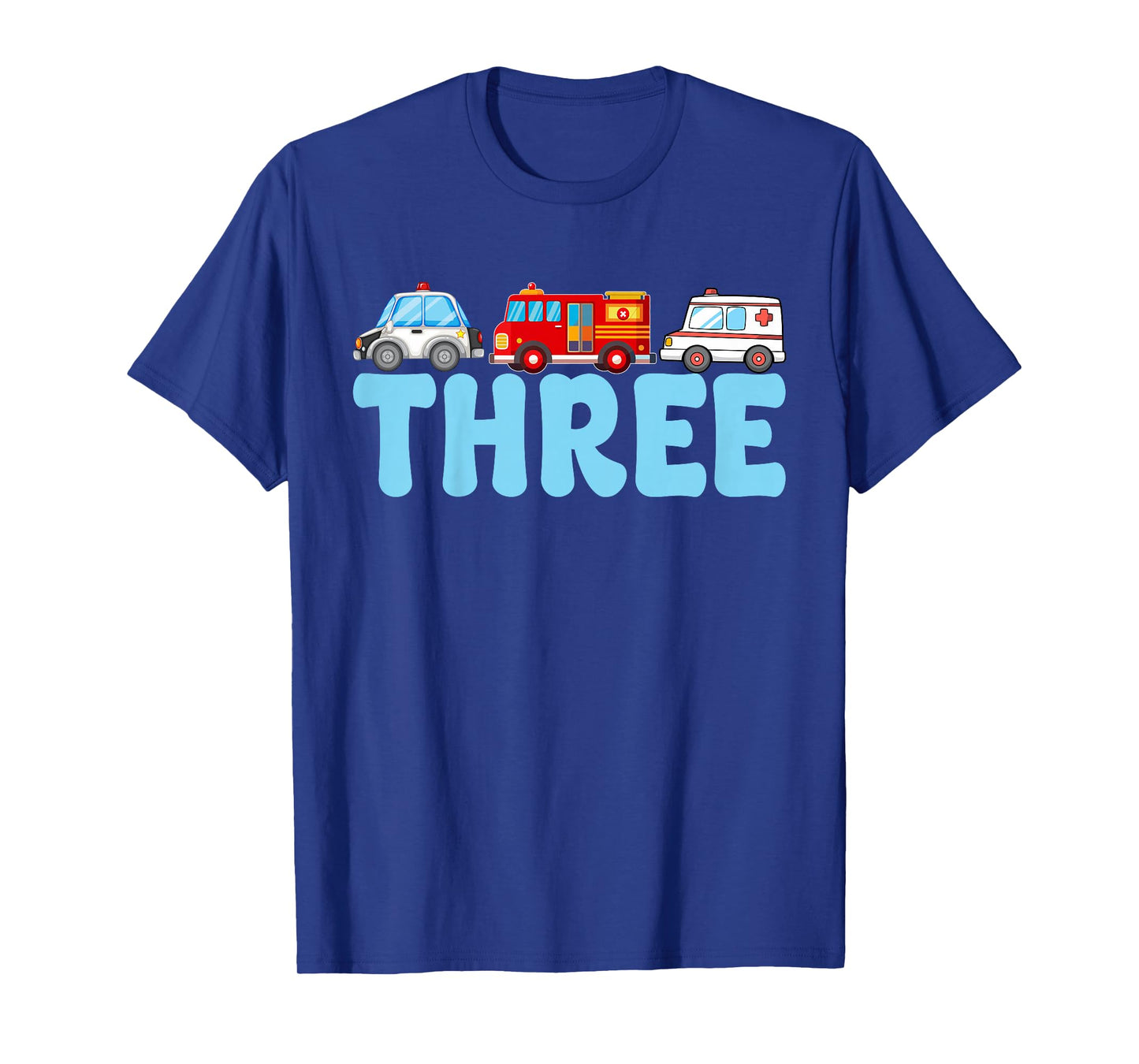 3rd Birthday Party Emergency Vehicles Fire Truck Police Car T-Shirt