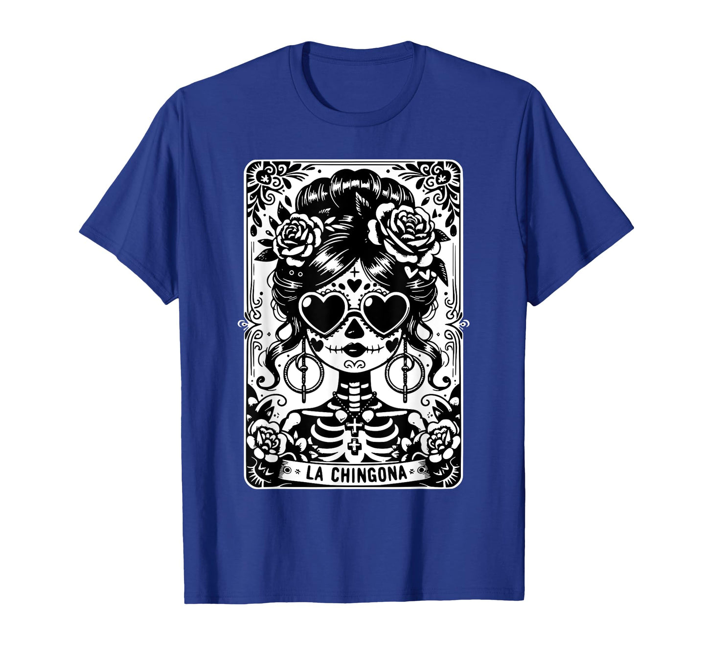 Retro La Chingona Tarot Card Mexican Skull Skeleton Women T-Shirt