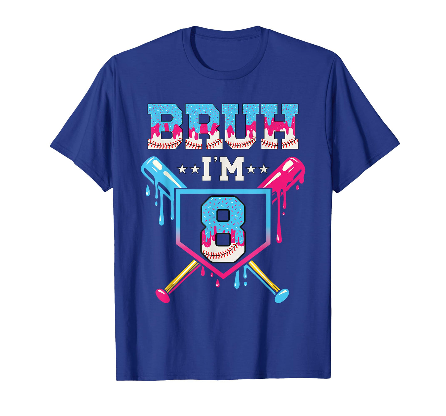 Bruh Baseball 8 Year Old Ice Cream 8th Birthday Boy Number 8 T-Shirt