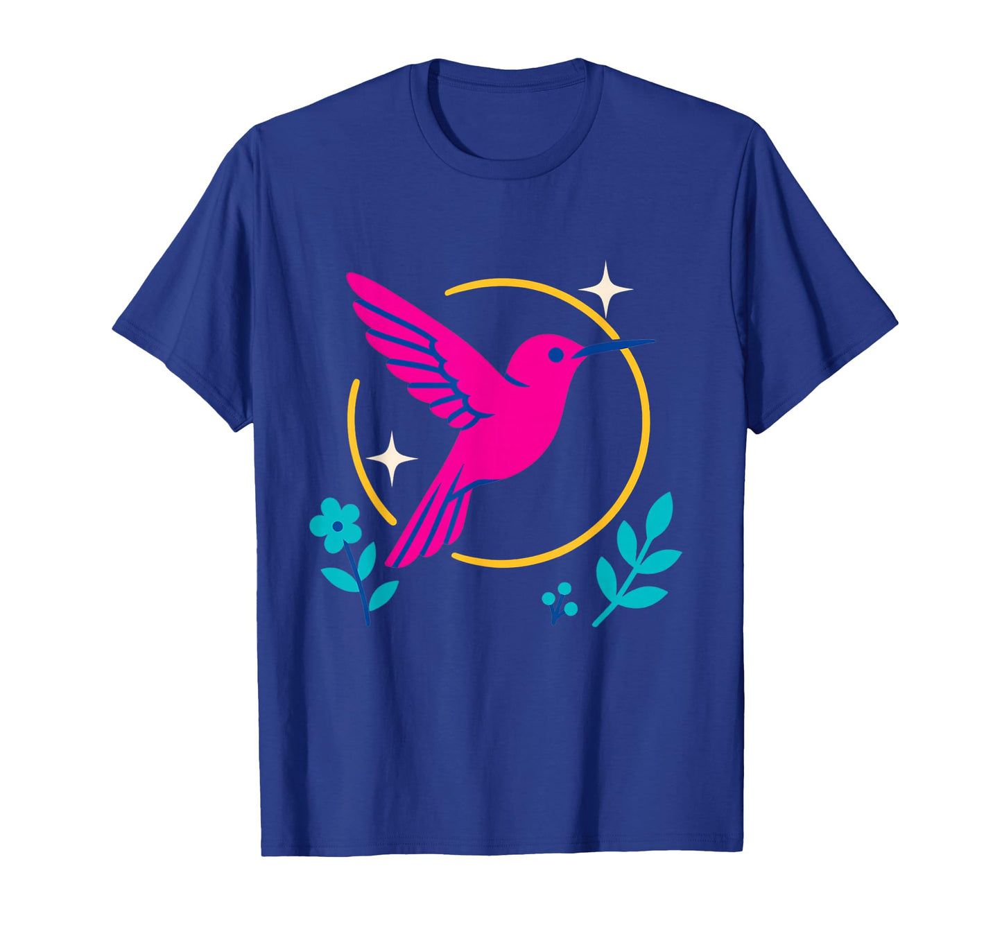 Celestial Hummingbird Star Trails Floral Burst Vector Art T-Shirt