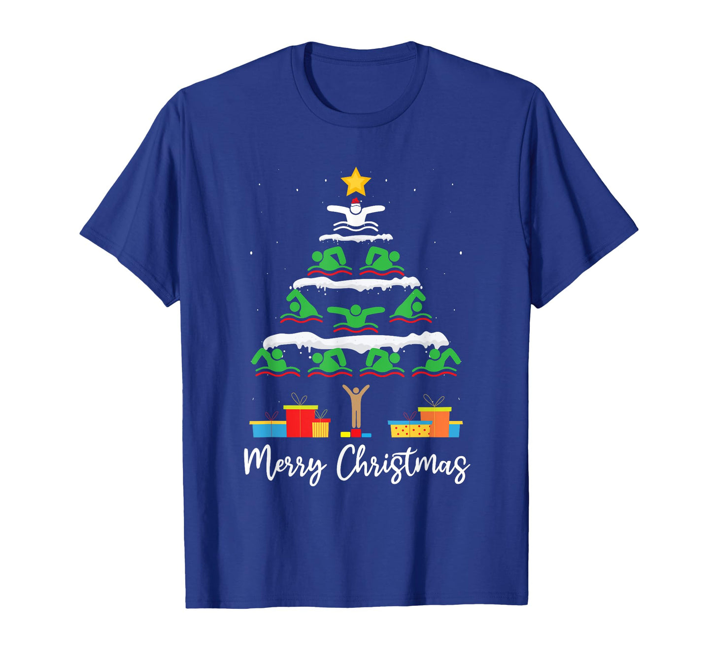 Merry Christmas Santa Christmas Tree Swiming Lover Swimmer T-Shirt