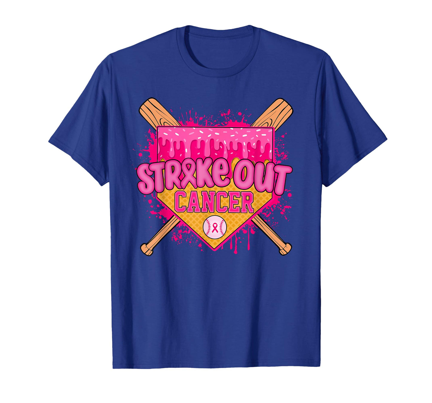 Strike Out Home Plate Baseball Ice Cream Drip Breast Cancer T-Shirt