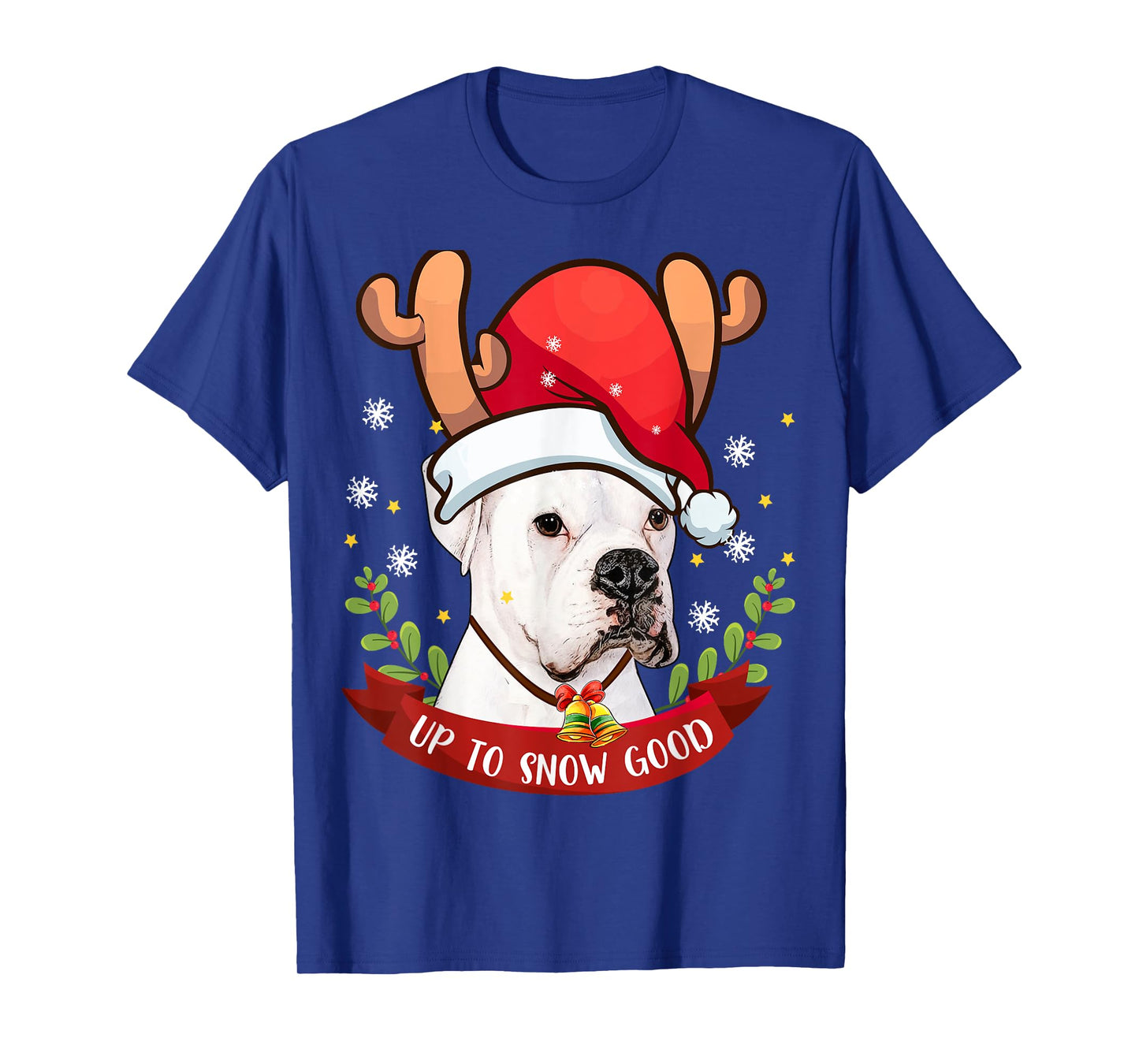 White Boxer Dog Reindeer Christmas Gift Boys Girls Kids T-Shirt