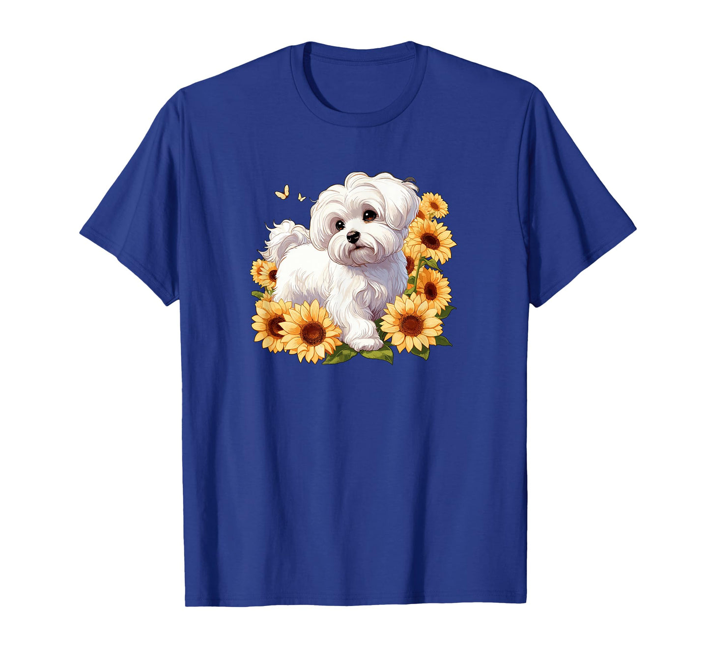 Womens Girls Cute Sun Flowers Maltese Lover T-Shirt
