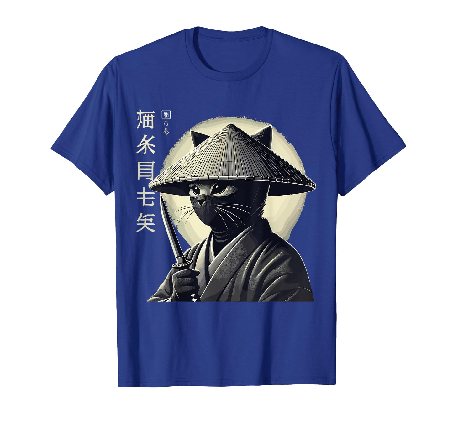 Samurai Cat Graphic Tee Warrior Vintage Japanese Art Anime T-Shirt for Men Women