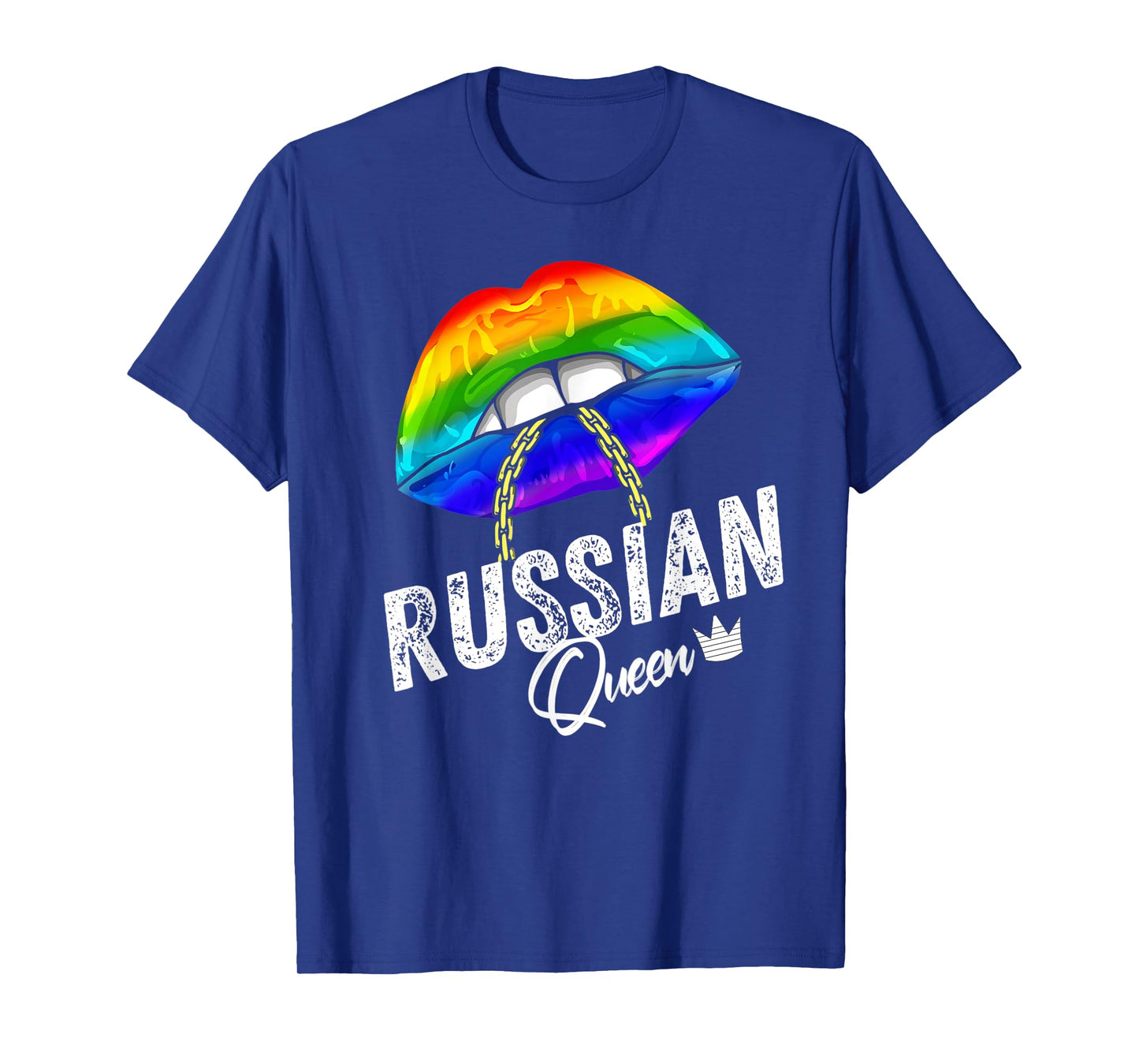 Russian Queen LGBTQ Gay Pride Flag Lips Rainbow Russia Mens T-Shirt