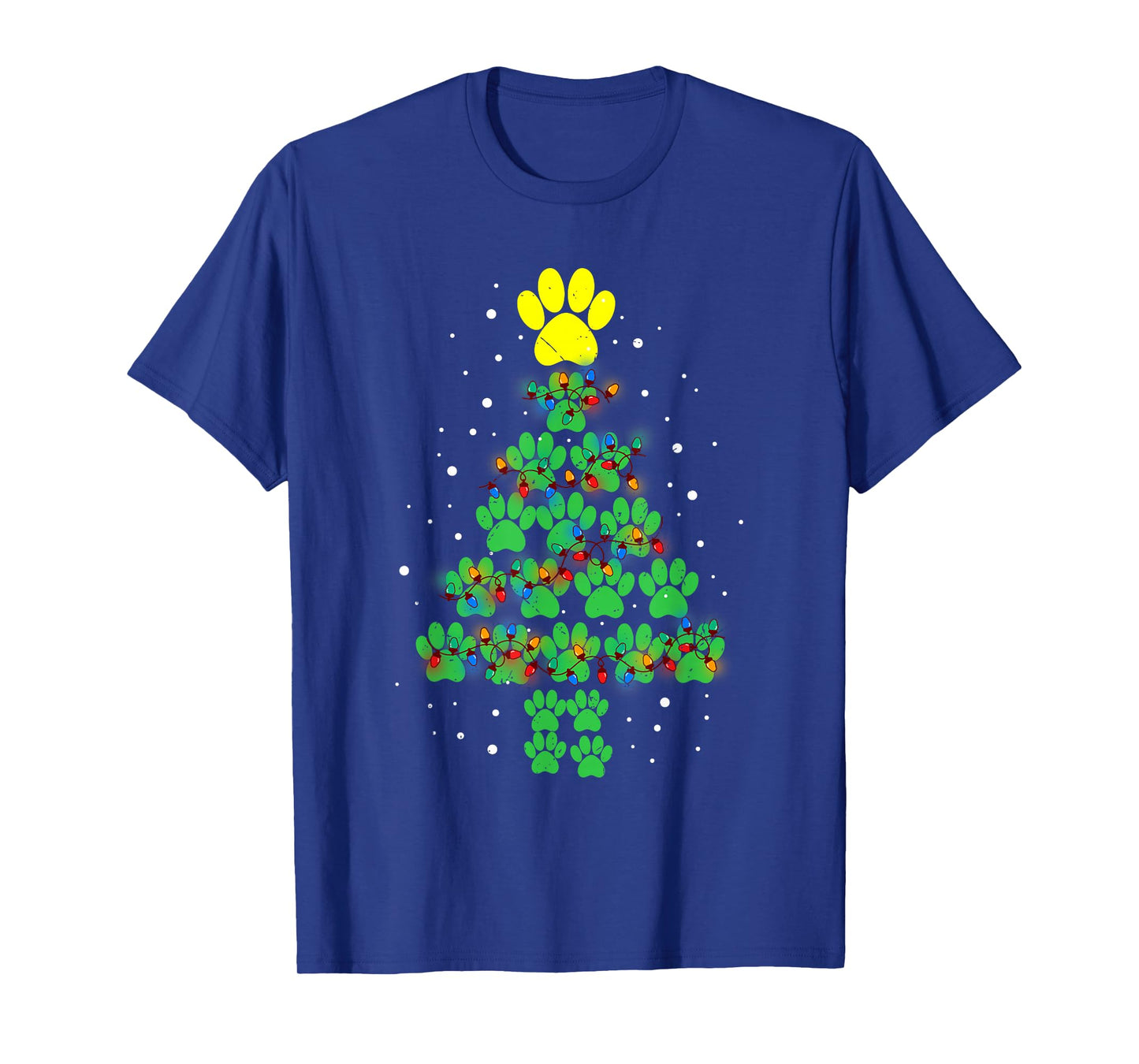 Paw Print Merry Christmas Tree Lights Dog or Cat Meow Xmas T-Shirt