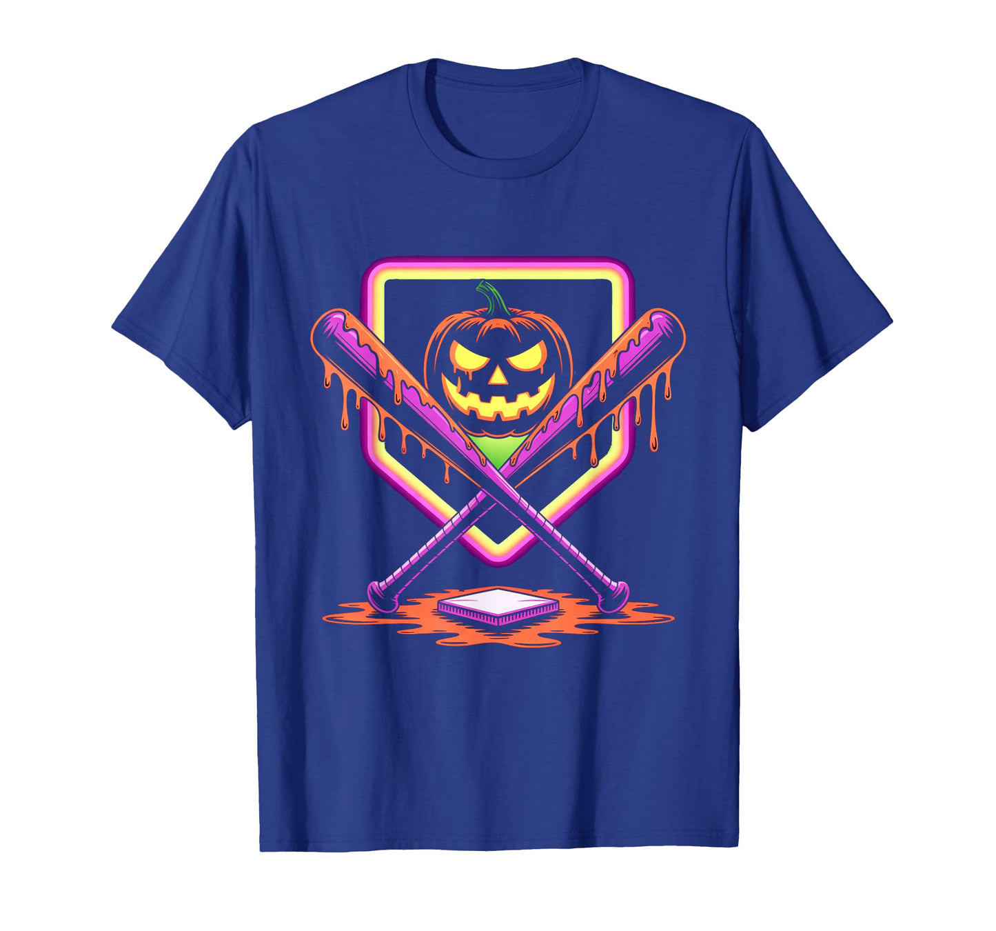 Halloween Pumpkin Baseball Crossed Bats Dripping Horror T-Shirt