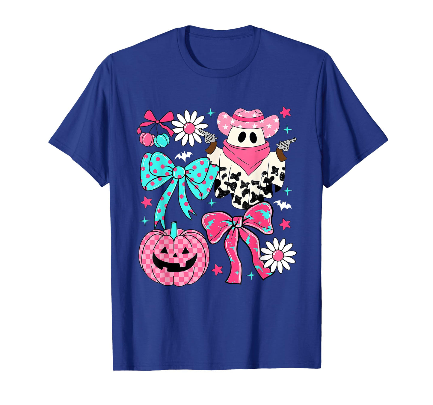 Preppy Coquette Pink Boo Haw Western Ghosts Cowboy Halloween T-Shirt