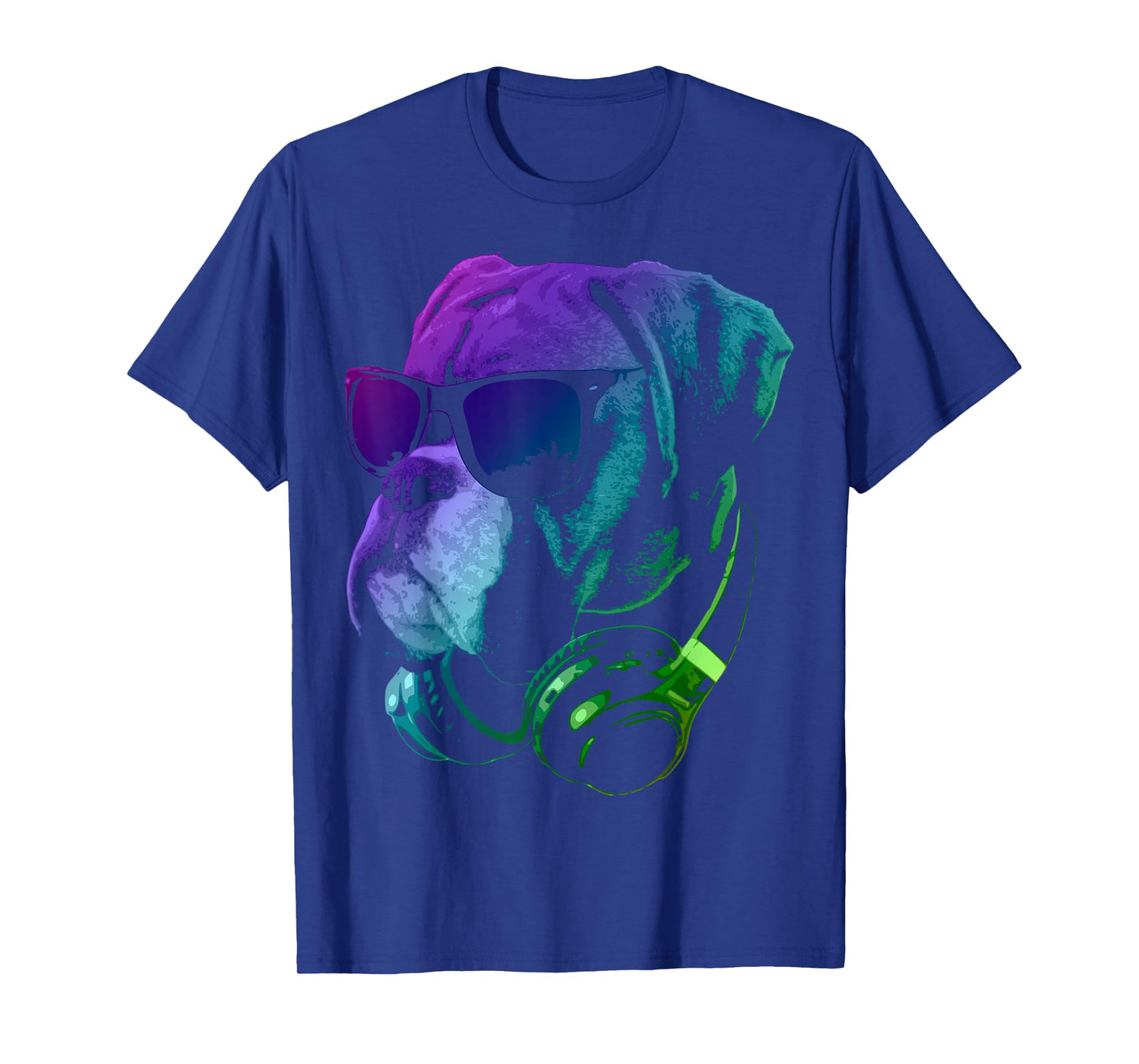 Boxer Dog with Sunglasses and Headphones T-Shirt Small