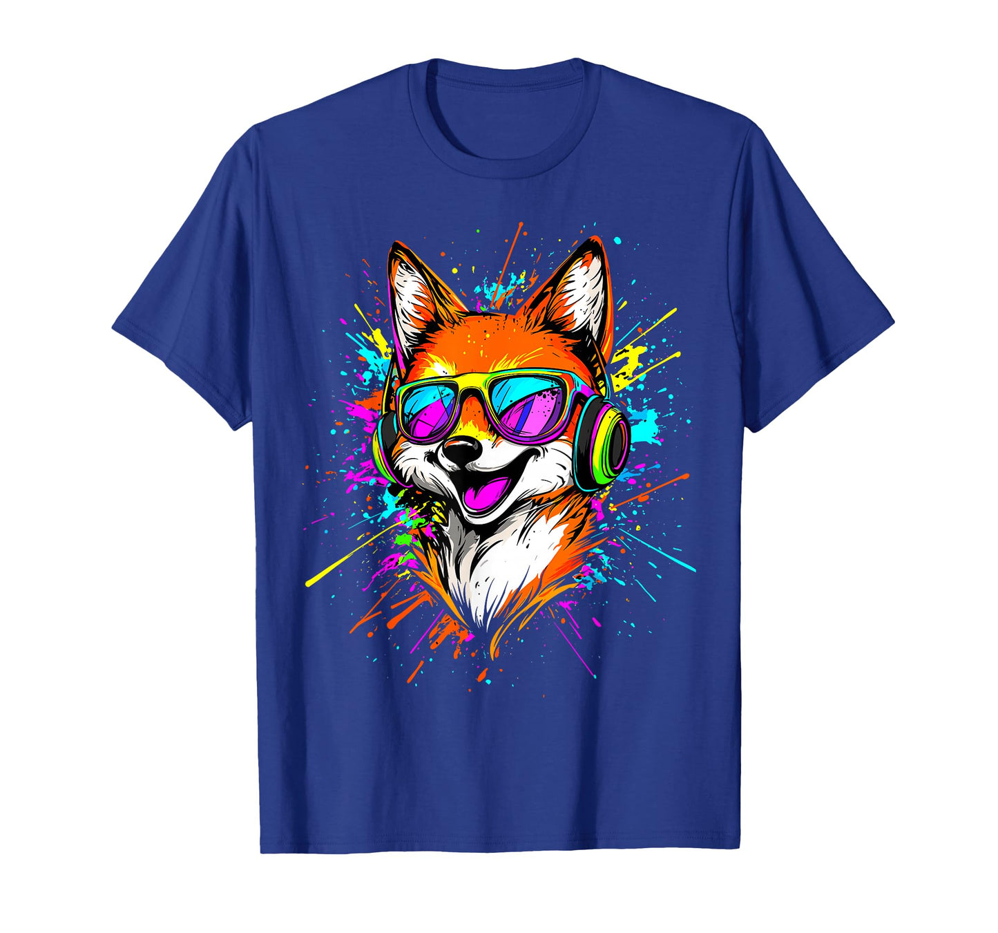 Fox Headphones Colorful Rainbow Colors Sunglasses DJ Foxes T-Shirt