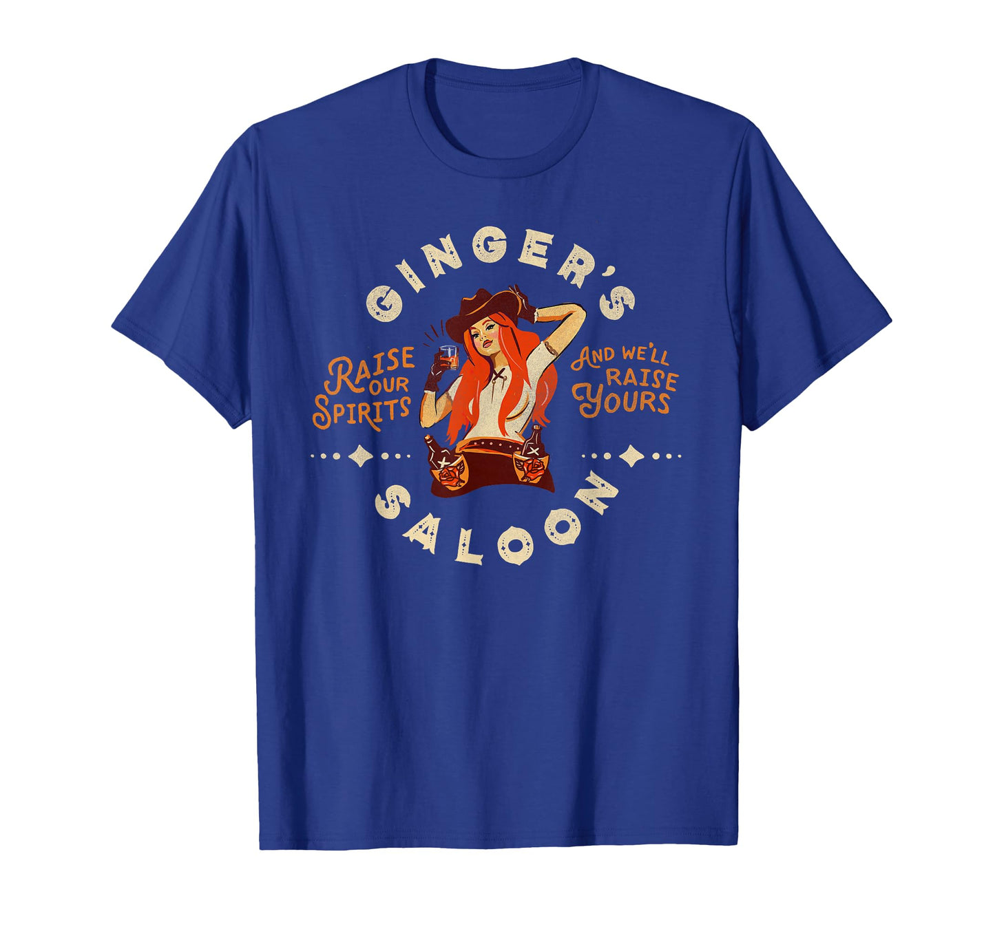 Retro Dive Bar Whiskey Ginger Redhead Cowgirl Bartender Gift T-Shirt