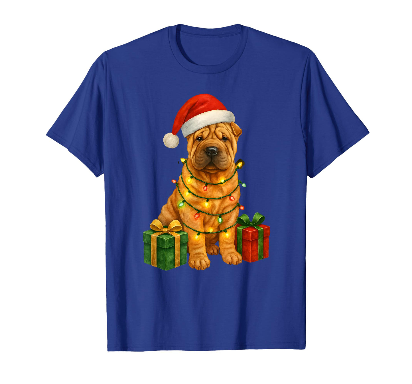 Christmas Shar Pei Dog Cute Funny Santa Hat T-Shirt