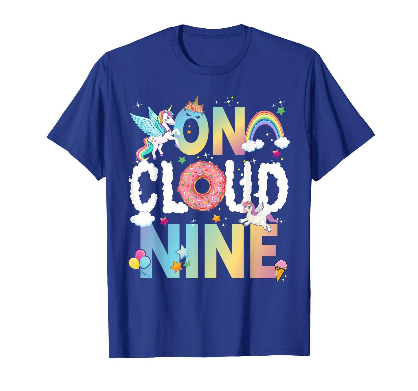 Retro On Cloud Nine Flower Happy 9th Birthday 9 Years Old T-Shirt