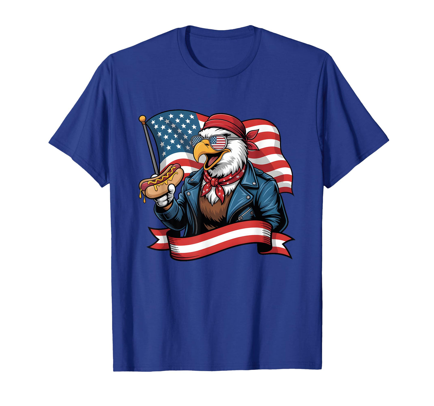 Blad Eagle with American Flag and Hotdog for 4th of july Men Women Kids T-Shirt