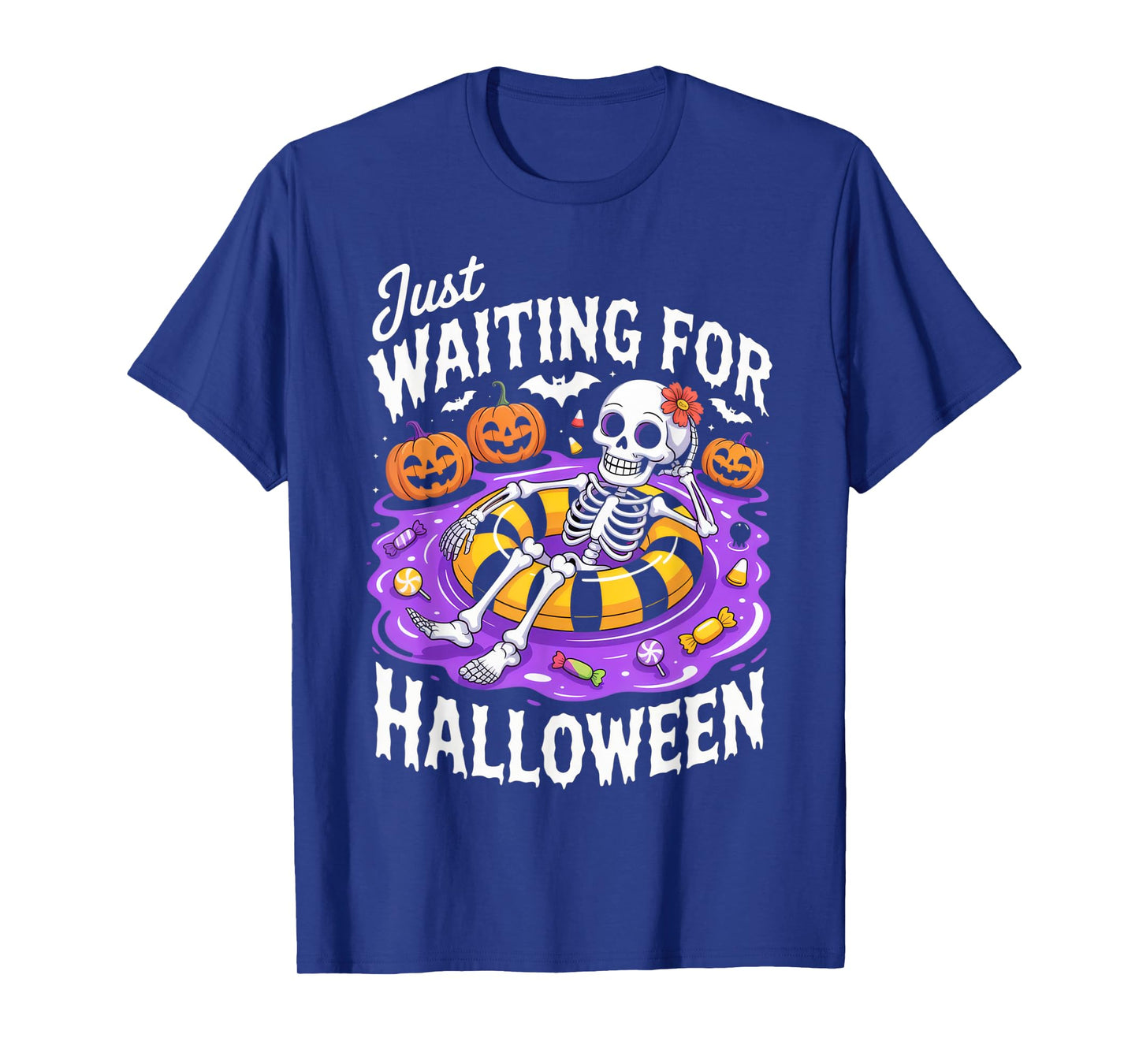 Just Waiting for Halloween Skeleton Humor Spooky Vibes Party T-Shirt