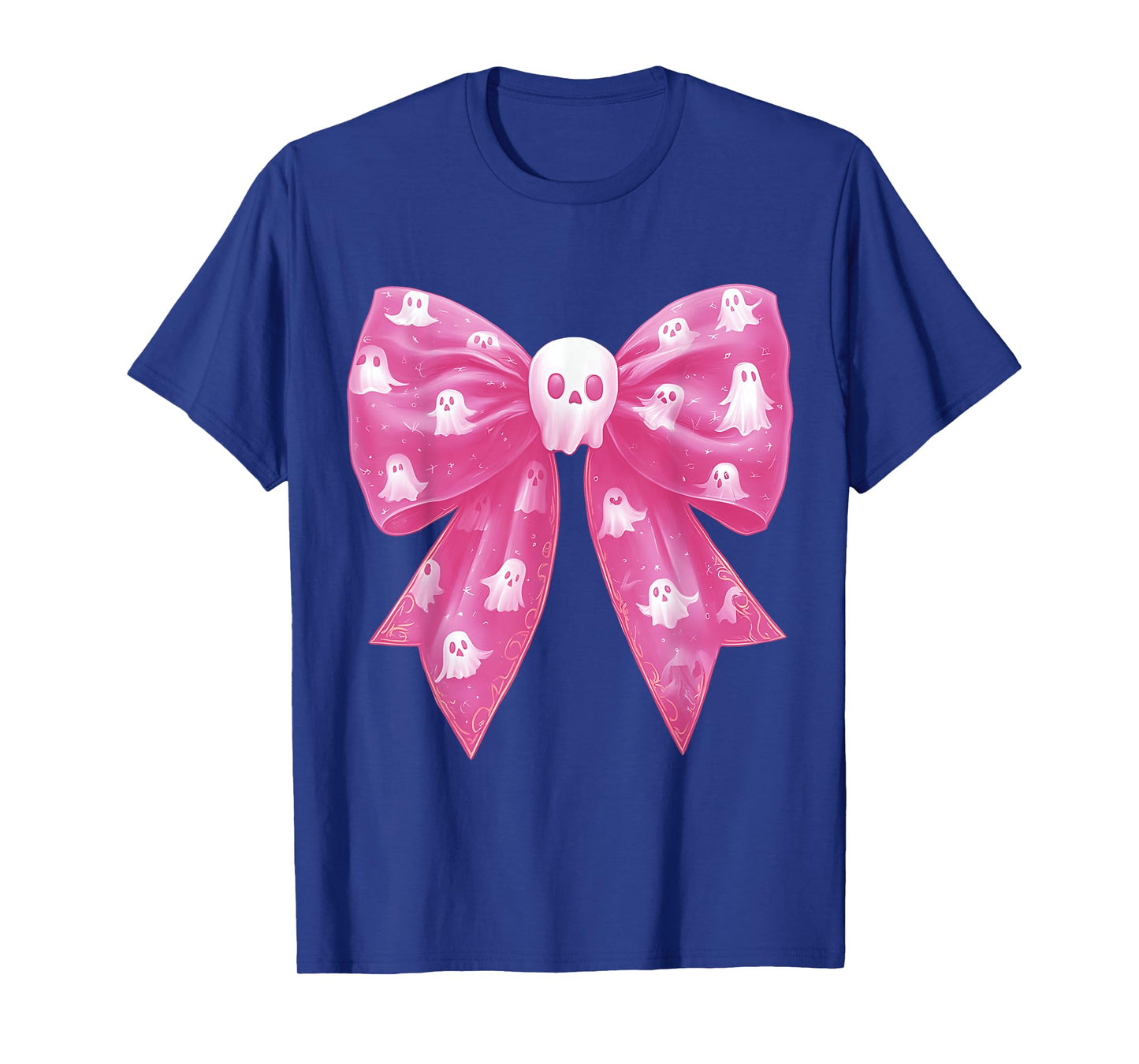 Pink Ghost Bow Coquette Halloween Spooky Season Womens Girls T-Shirt