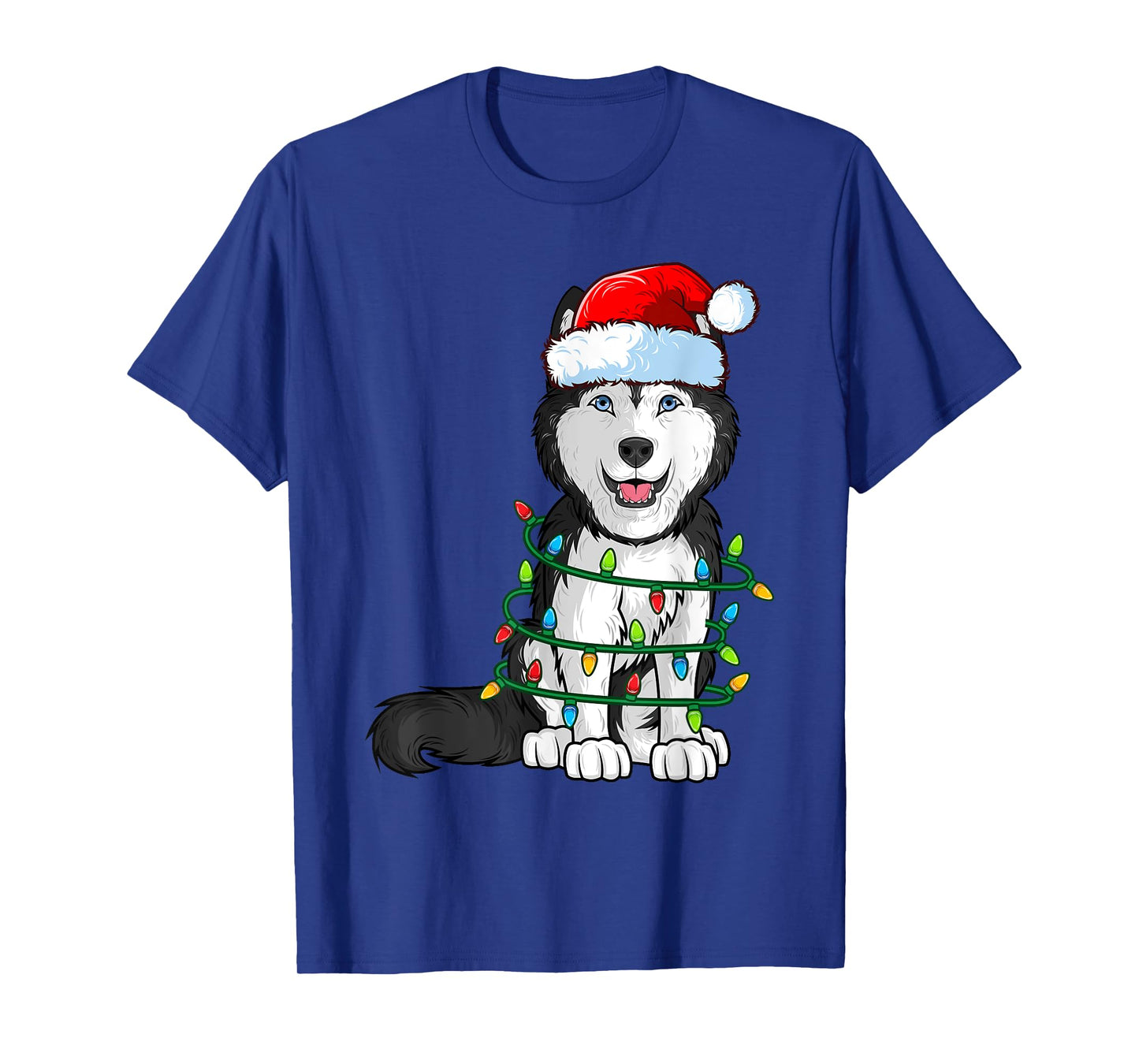 Siberian Husky Christmas Santa Hat Xmas Lights Dog Boys Girl T-Shirt