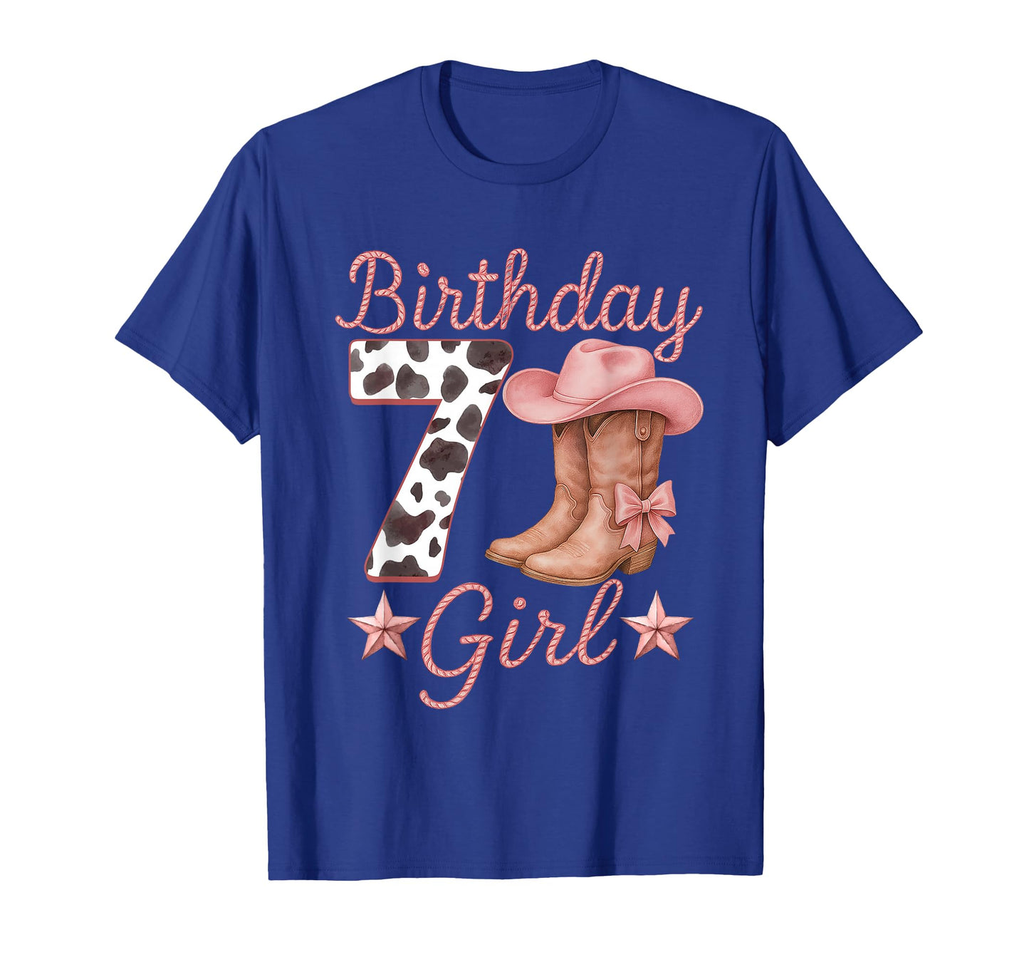 7th Birthday Girl Cowgirl Boots Hat Cow Western Rodeo Outfit T-Shirt
