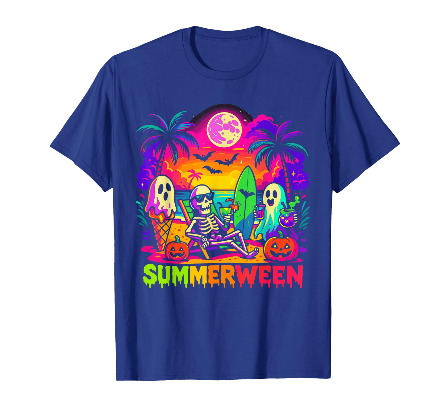 Summer Halloween Skeleton Ghost Beach, Spooky Summerween T-Shirt