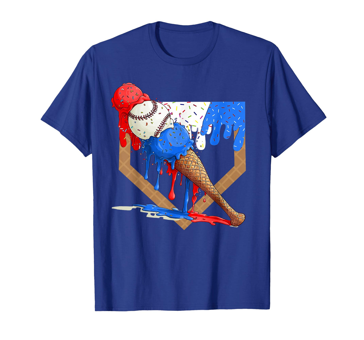 4th of July Red White and Blue Baseball Ice Cream Drip Boys T-Shirt