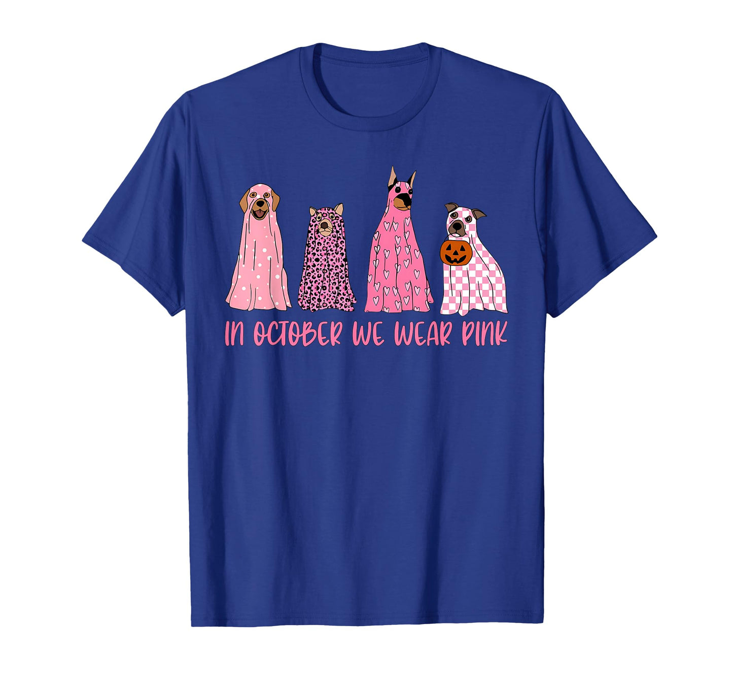 in October We Wear Pink Ghost Dogs Breast Cancer Awareness T-Shirt