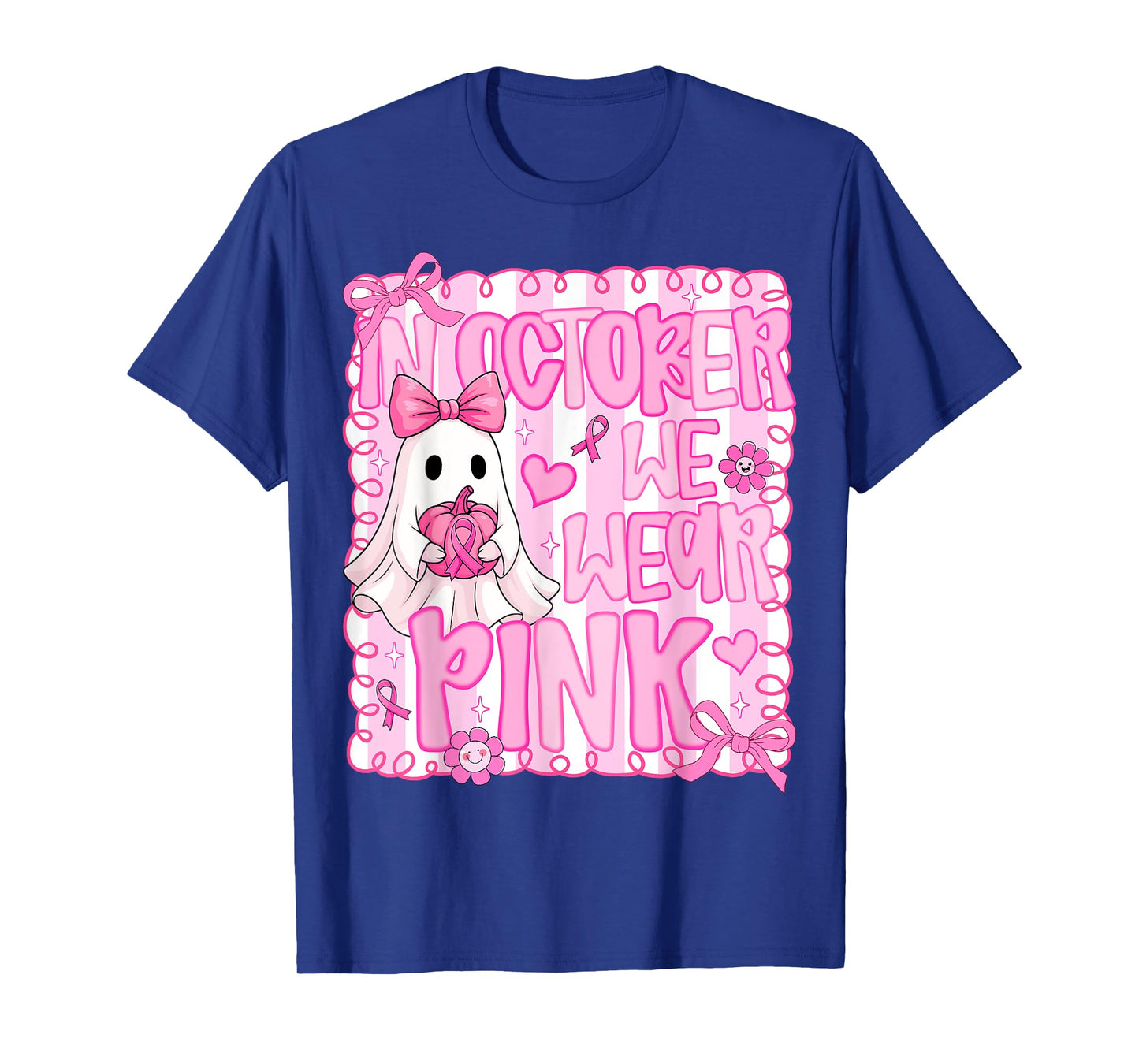 In October We Wear Pink Cute Ghost Halloween Breast Cancer T-Shirt