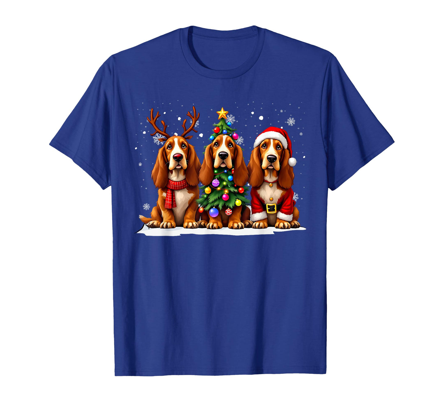 Retro Christmas Basset Hound Santa Reindeer Dog Lover T-Shirt
