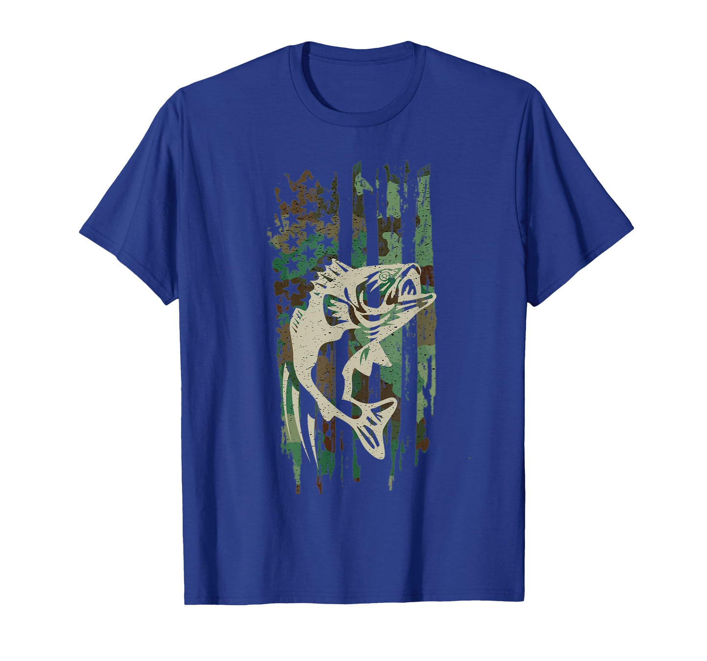 Camouflage American US Flag Bass Fishing Fisherman Men Boys T-Shirt