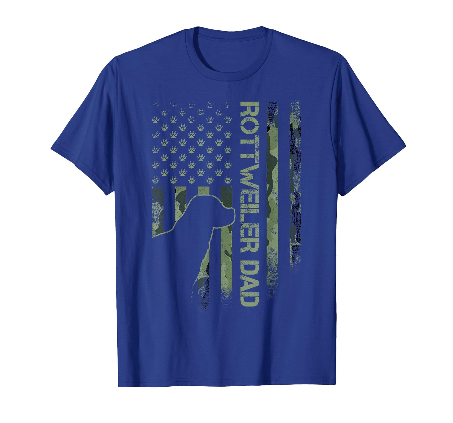 Vintage USA Camo Flag Proud Rottweiler Dad Rottie Silhouette T-Shirt
