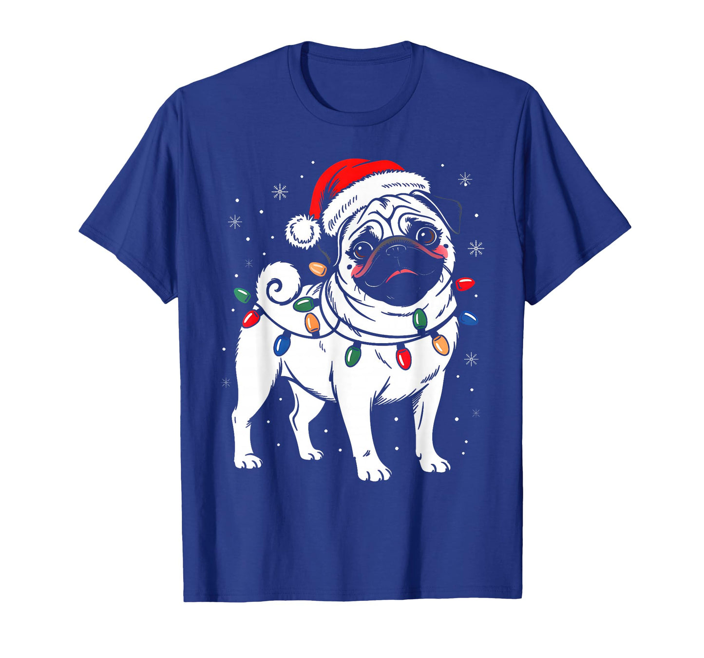 Cute Pug Dog Christmas Lights Santa Hat Funny Xmas Pajamas T-Shirt