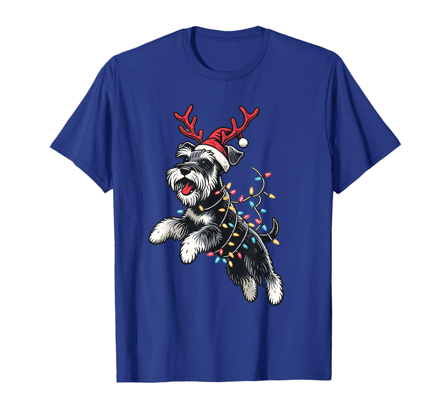 Miniature Schnauzer Dog Santa Hat Christmas Lights Pajama T-Shirt for Men Women Kids