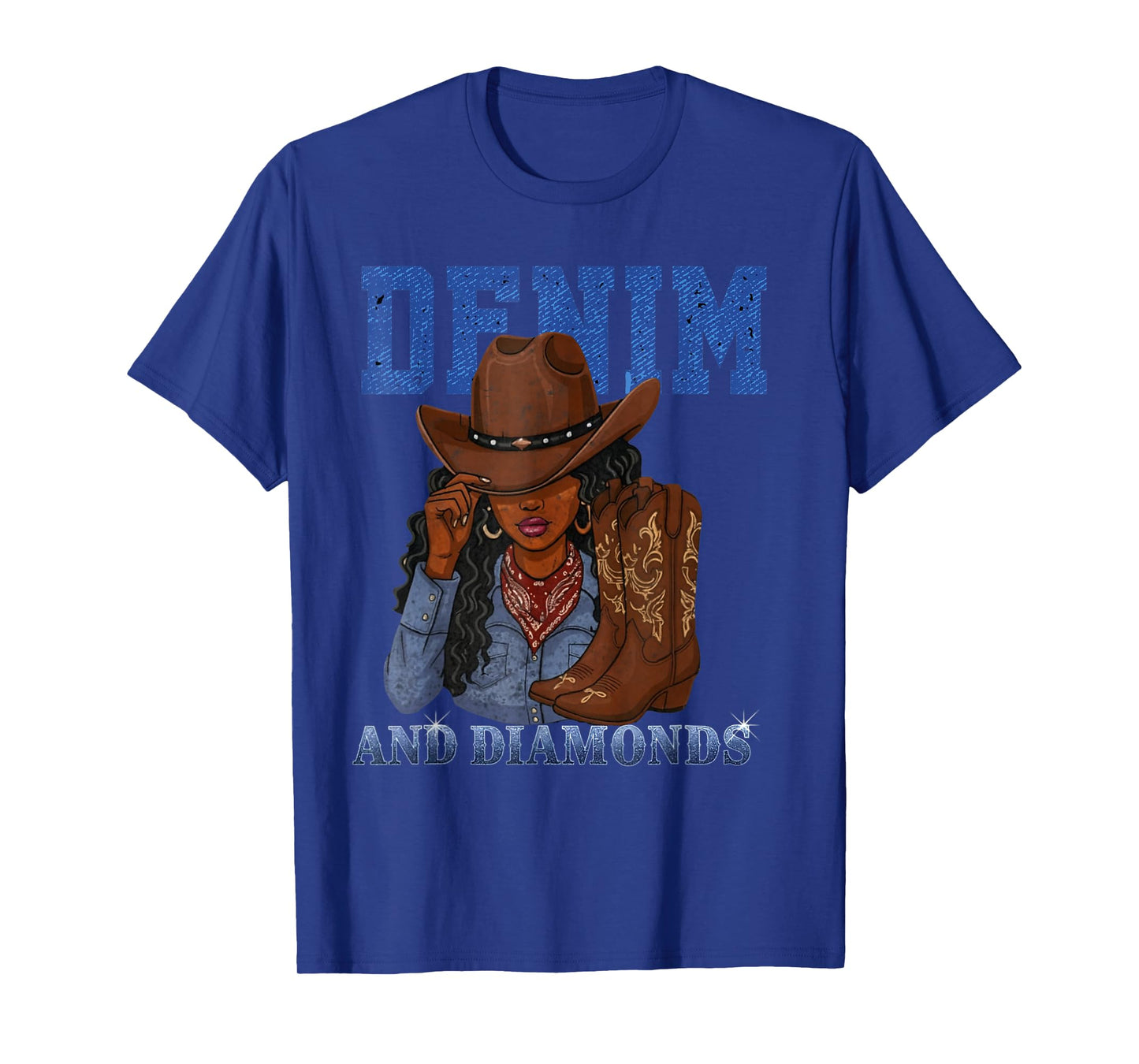 Denim and Diamonds Cowgirl Afro Western Rodeo Melanin Women T-Shirt