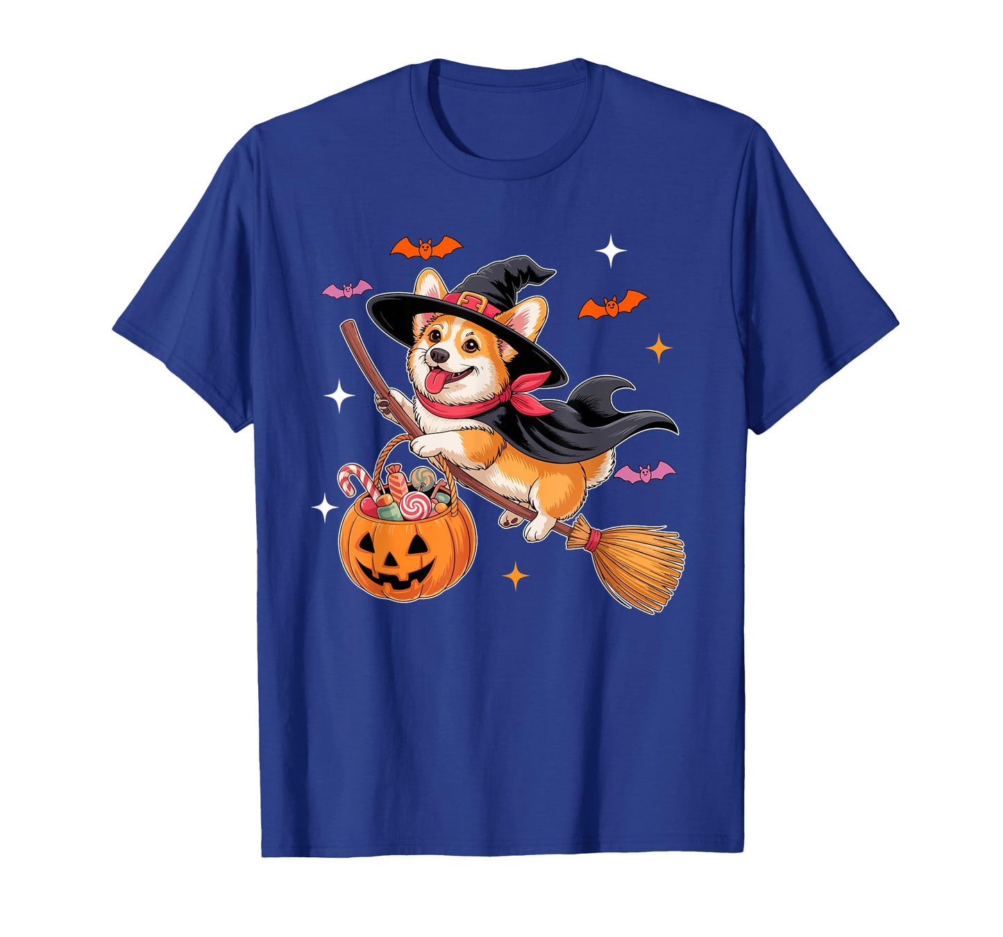 Corgi Cosplay Witch On Broomstick Halloween Owner Kids T-Shirt