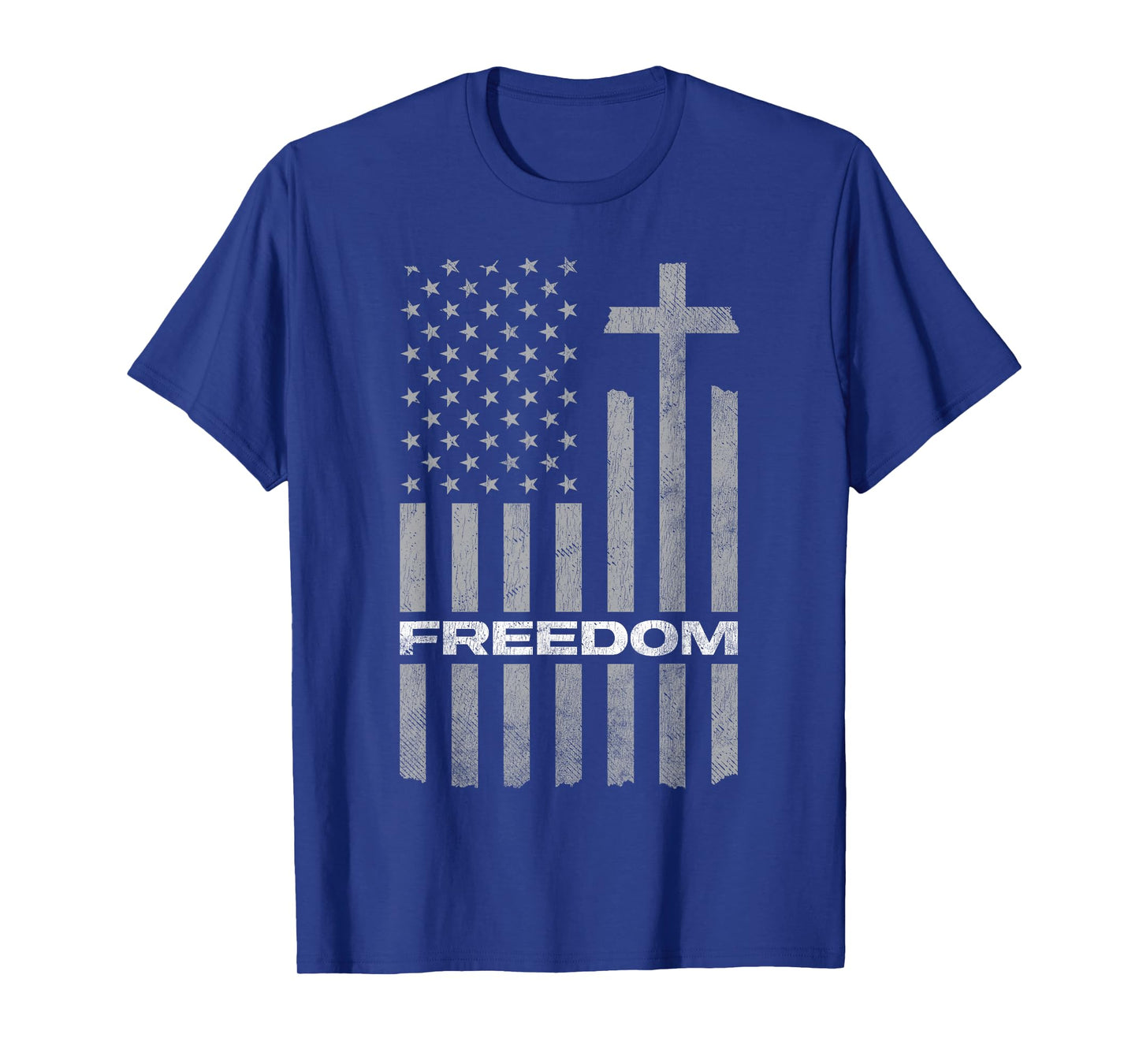 Freedom Distressed American Flag Cross Christian T-Shirt