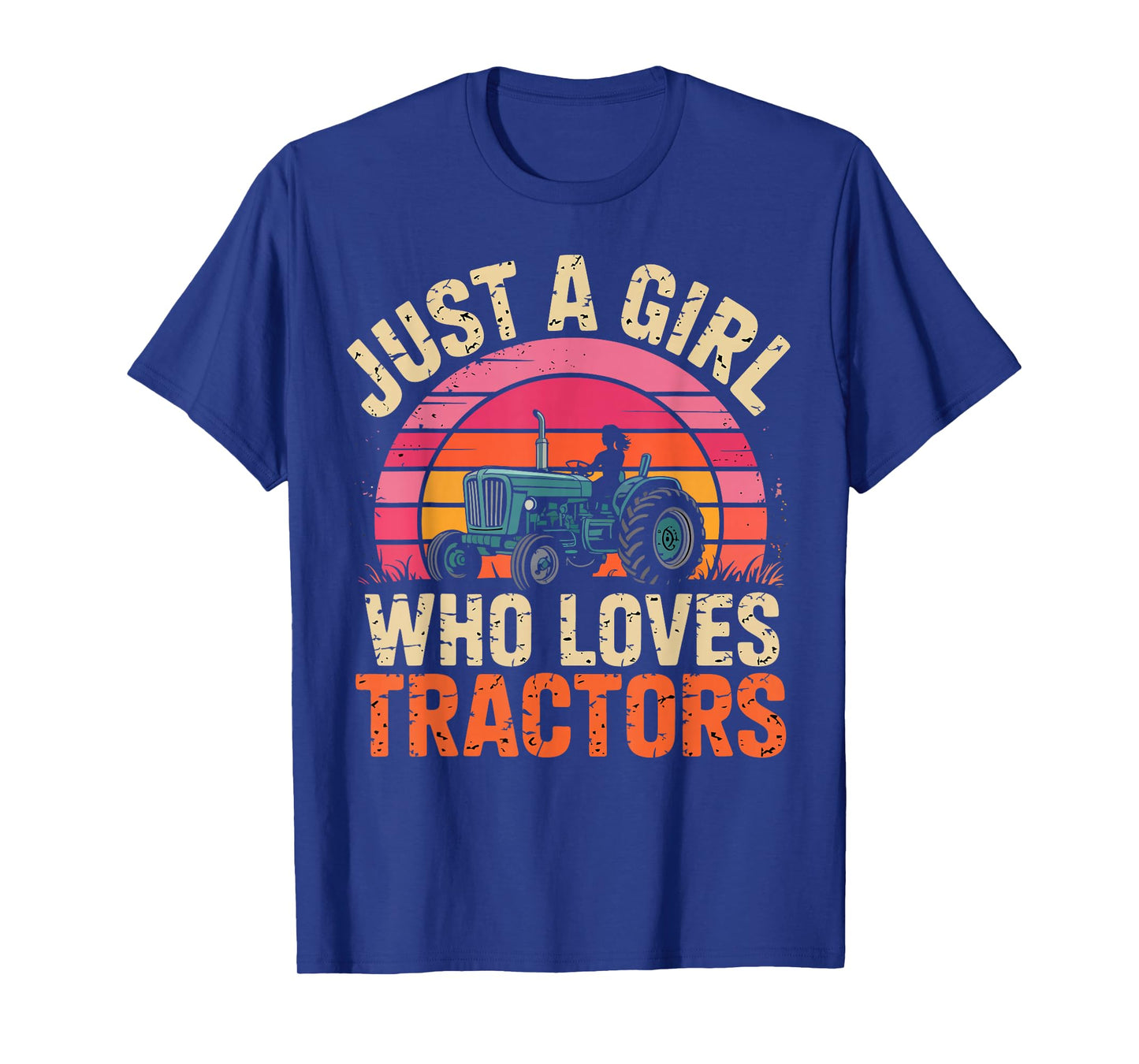 Just a Girl Who Loves Tractors Retro Sunset Gifts for Girls T-Shirt