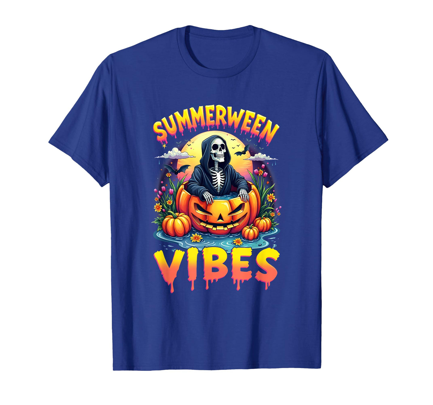 Summer Watermelon Summerween Vibes Skeleton Jack-O-Lantern T-Shirt