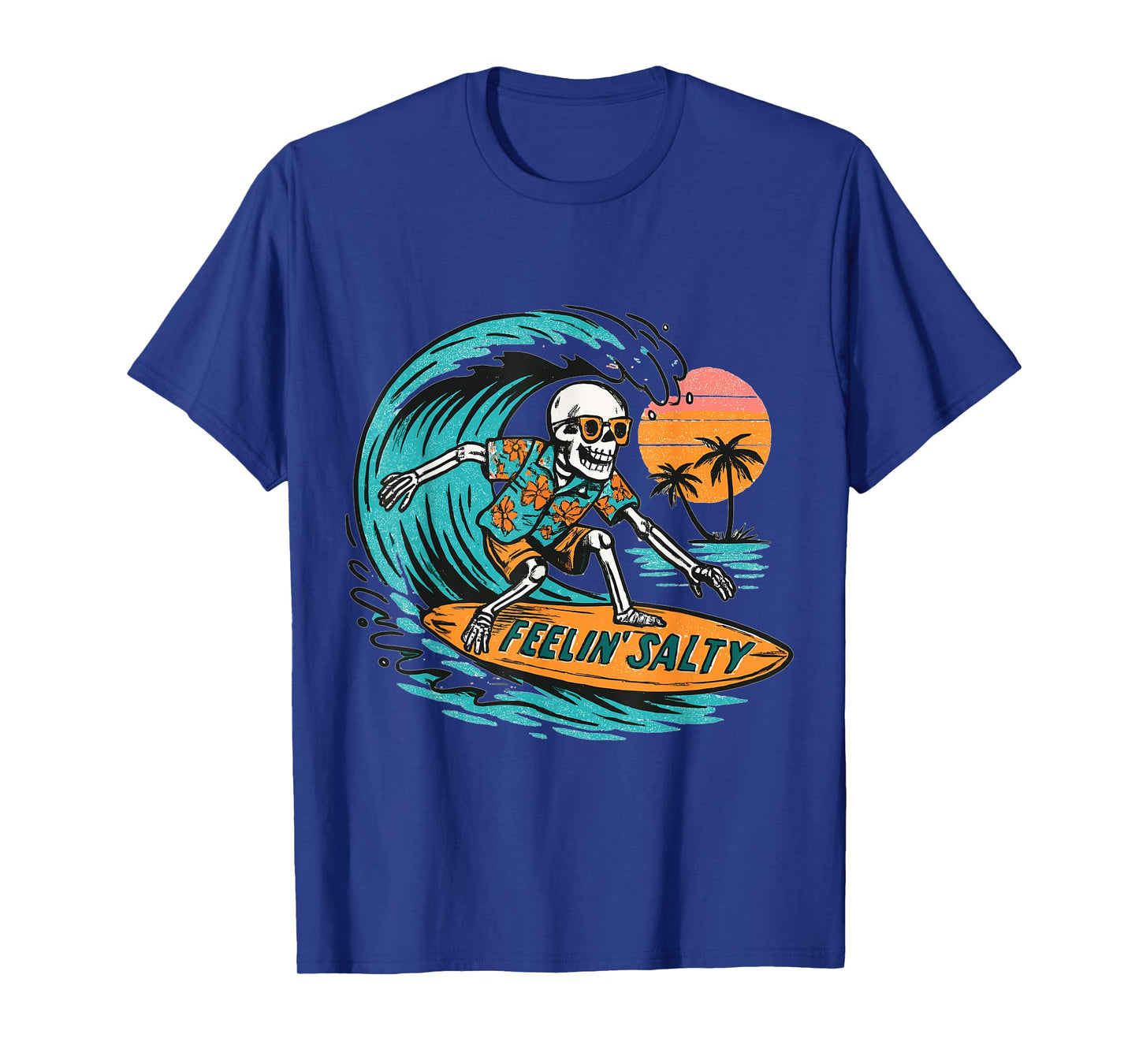 Feelin’ Salty Skeleton Surfer Retro Funny Beach Vacation Tee T-Shirt