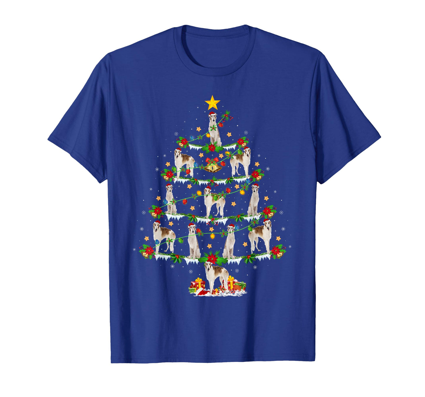 Borzoi Dog Xmas Lights Santa Borzoi Christmas Tree T-Shirt for Men Women Kids