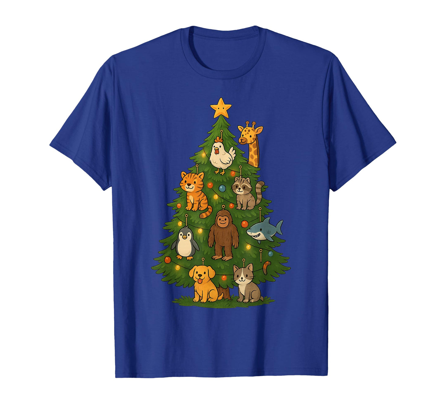 Cute Animals on Christmas Tree Design for Kids Pet Lovers T-Shirt